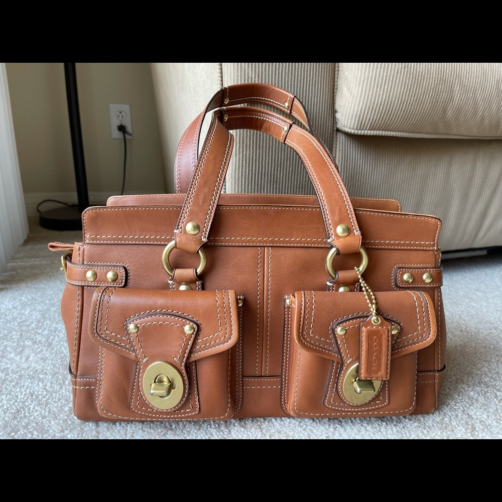 Coach Legacy Mandy Whisky Brown Tan Leather Satchel Shoulder Purse Handbag Bag